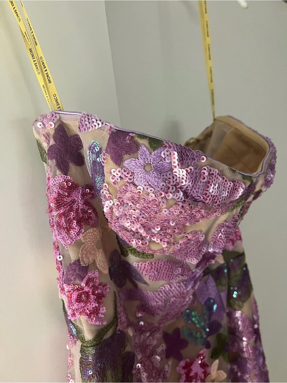 Bronx Banco Lavender Floral Embroidered Gown